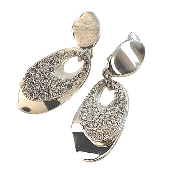 OVAL faux diamonds brilliant faux silver earrings - Picture 4 of 6